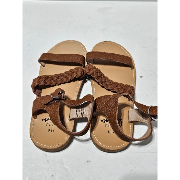 Monkey Feet Girls Brown Braided Leather T Strap Sandals Size 5 6Y - Picture 4 of 5